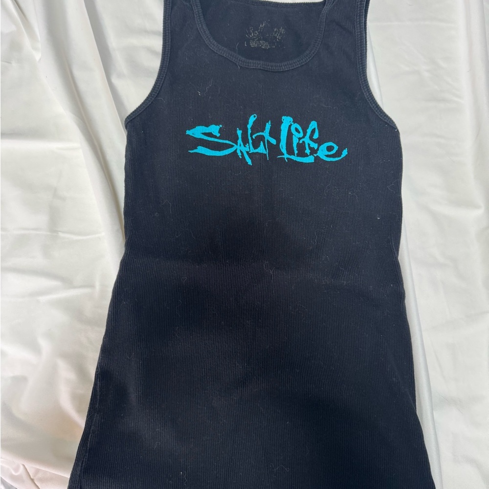 Salt Life Black Tank Top with Blue Logo